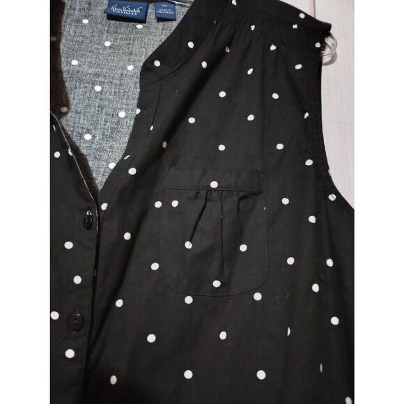 Gloria Vanderbilt Shirt Ladies Extra Large Black White Polka Dot Button Front Sl - Picture 4 of 8